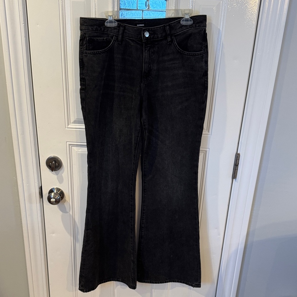 Express Women's Black 70s Flare Mid Rise Jeans 10R
